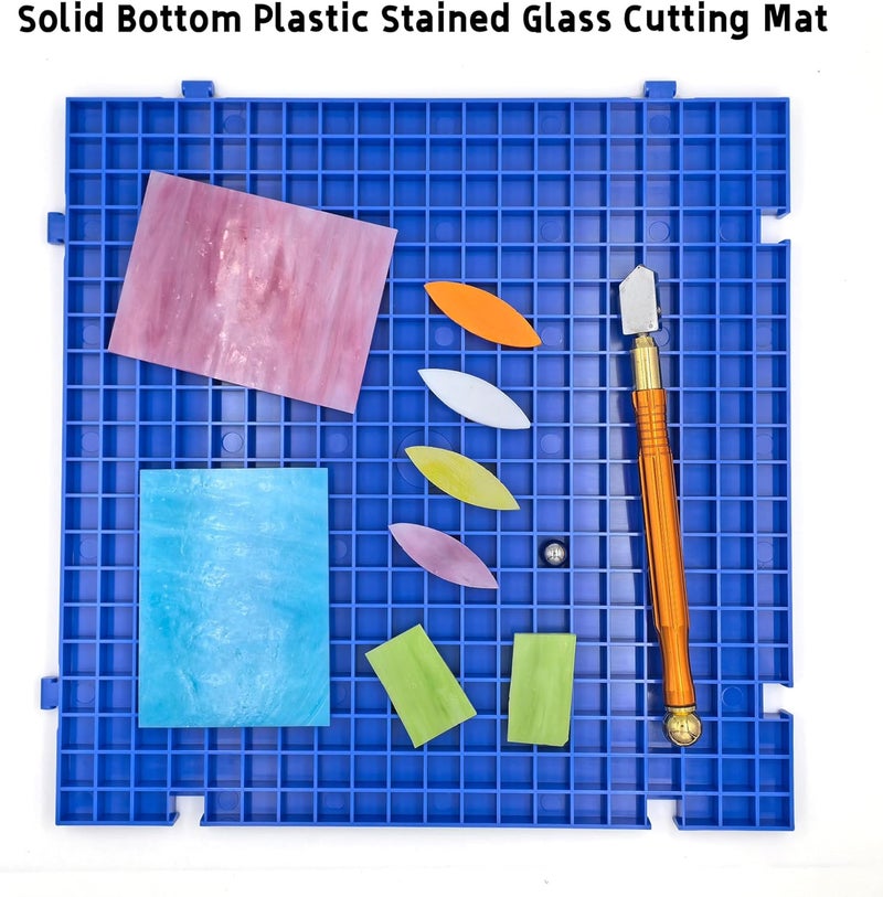 ARTKINGTO Stained Glass Cutting Mat, Solid Bottom Plastic Grid, Blue, 2 Pack - Image 2